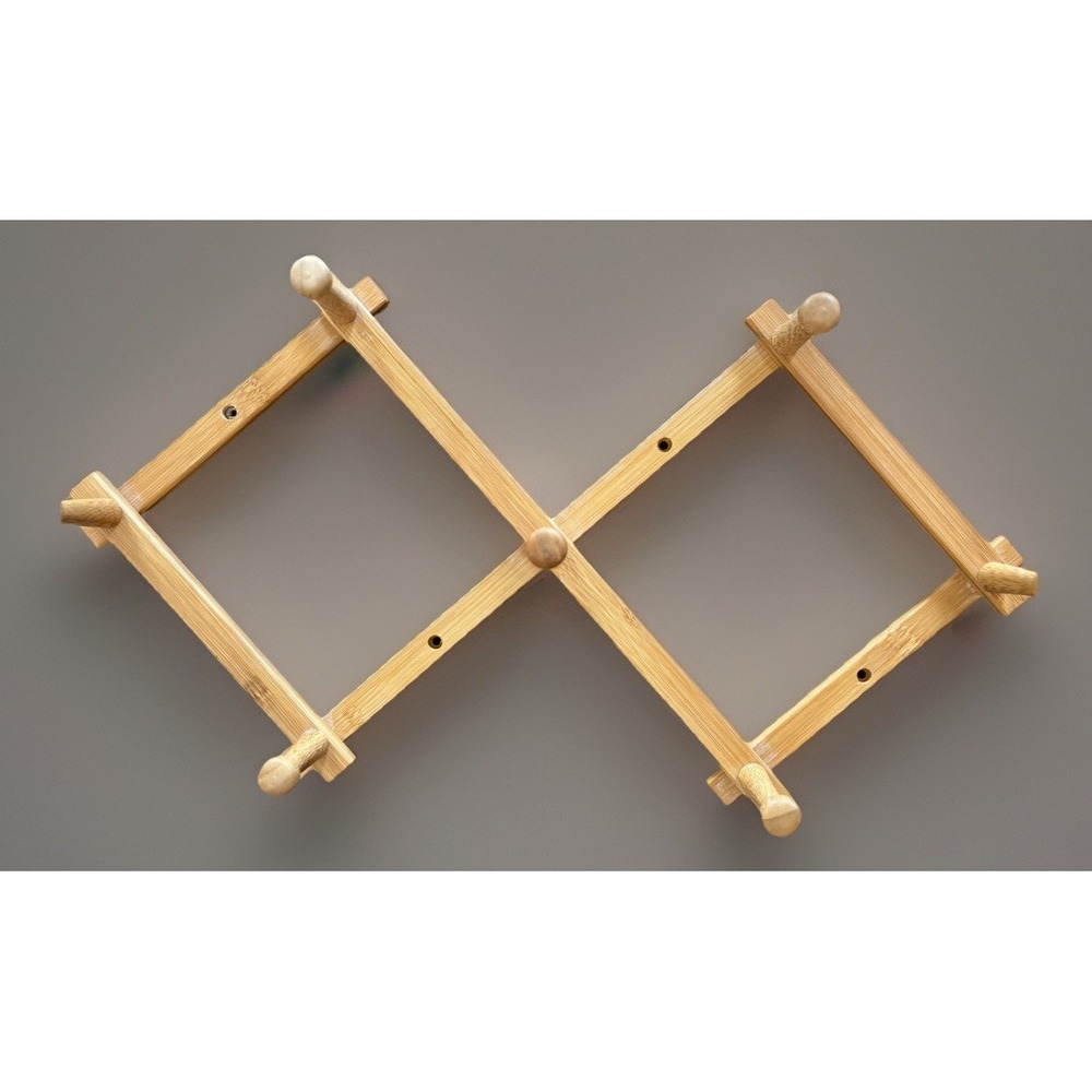 Expandable Wood Hanging 7 Peg Rack Folding Accordion Danish Modern Farmhouse
